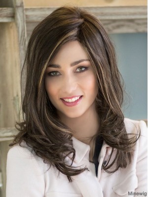 16 inch Long Brown Without Bangs Remy Human Hair Popular Lace Wigs