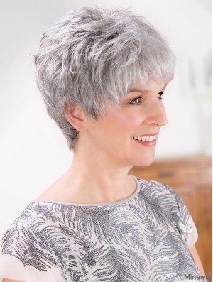 8 inch Short Straight Fashion Lace Front Grey Wigs