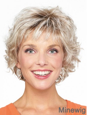 Blonde Curly Chin Length Bobs Monofilament Wigs For Ladies