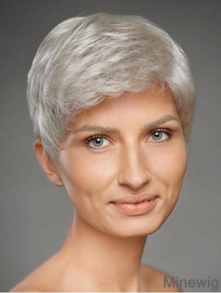 4 inch Straight Monofilament Synthetic New Grey Wigs