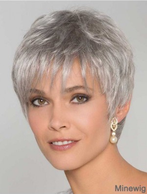 6 inch Straight Monofilament Synthetic Stylish Grey Wigs