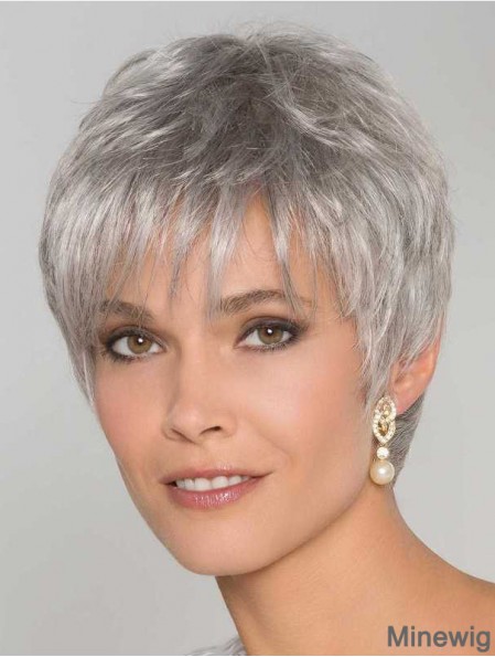 6 inch Straight Monofilament Synthetic Stylish Grey Wigs