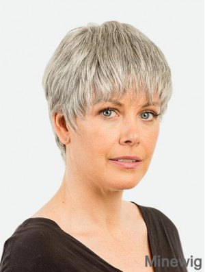 Monofilament 4 inch Straight Synthetic Boycuts Cropped Beautiful Grey Wigs