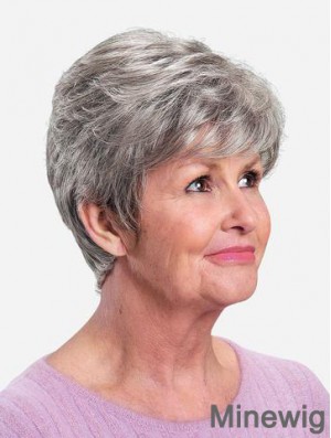 Monofilament 8 inch Straight Synthetic Boycuts Short Fabulous Grey Wigs