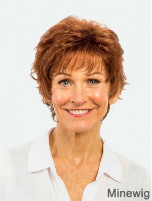 Short Monofilament Copper 8 inch Straight Synthetic Wig