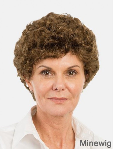 Synthetic Brown Curly 8 inch Bobs Short Monofilament Wigs