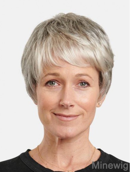 Synthetic Grey Straight 8 inch Short Incredible Monofilament Wigs