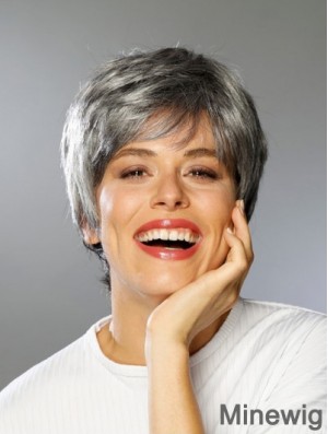 Lace Front Synthetic Short Straight Boycuts High Quality Grey Wigs