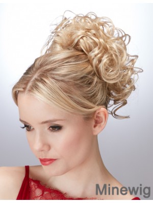 Clip On Hairpieces With Synthetic Blonde Color Curled Style