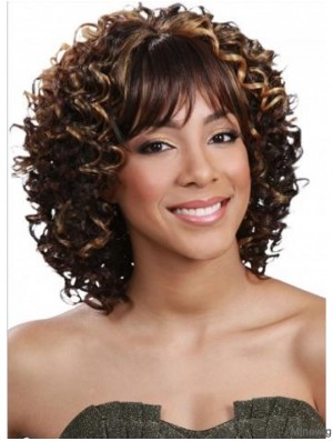 Shoulder Length Curly Brown High Quality Brazilian Remy Hair Half Wigs
