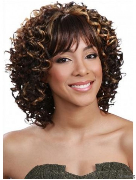 Shoulder Length Curly Brown High Quality Brazilian Remy Hair Half Wigs