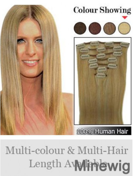 Stylish Blonde Straight Remy Human Hair Clip In Hair Extensions