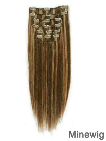 Fashion Brown Straight Remy Human Hair Clip In Hair Extensions