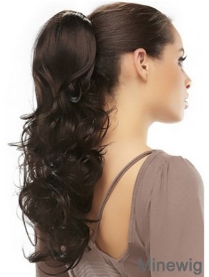 Clip On Ponytails Brown Color Long Length Wavy Style