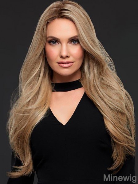 Sexy Good Blonde Long Wavy Without Bangs Human Hair Women Lace Front Wig 24 Inches