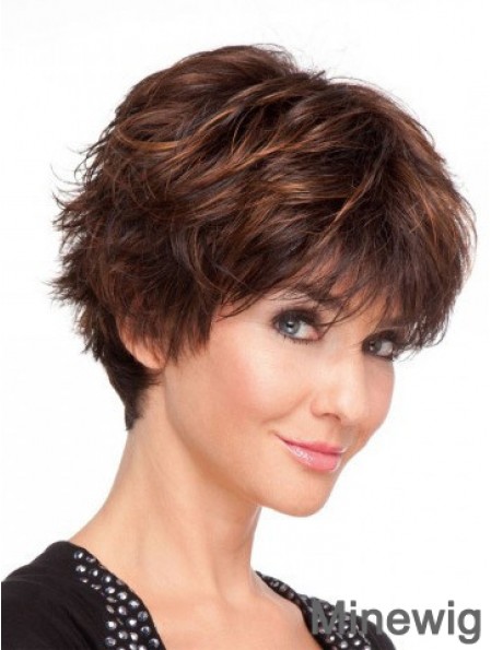 Remy Human Layered Short Wavy Monofilament Human Hair Wigs UK