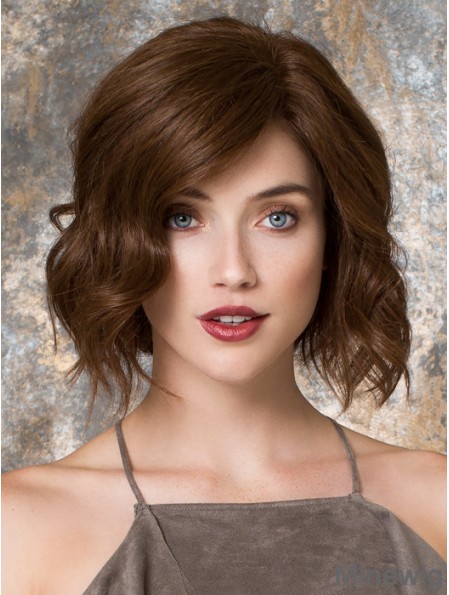 Chin Length Wavy Bobs Brown Top 100% Hand-tied Wigs