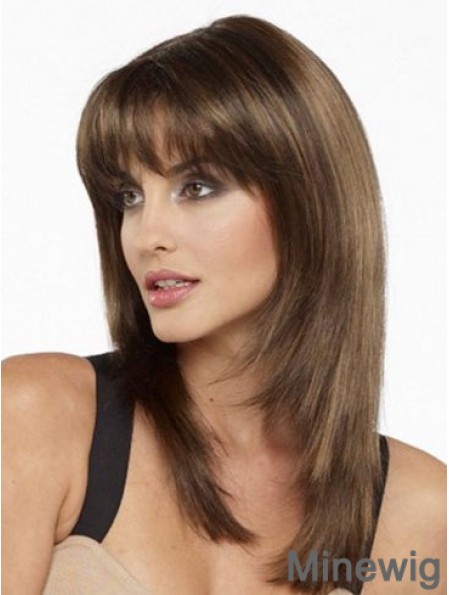 Best Real Silky Straight Human Hair With Bangs Capless Shoulder Length