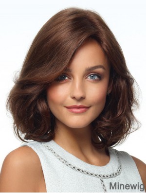 Curly Human Hair Wigs With Monofilament Layered Cut Brown Color