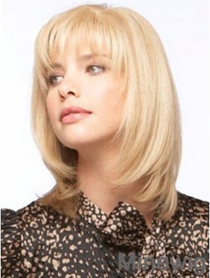 Human Hair Monofilment Wigs With Bangs Monofilament Straight Style