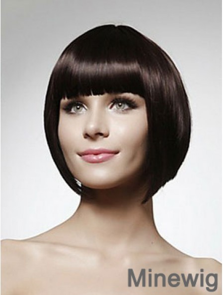 Cheap Human Bob Wigs Chin Length Bobs Cut Black Color Straight Style