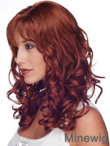 16 inch Red Remy Human Curly Long With Bangs Monofilament Wig Sale UK