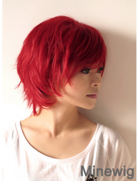 Wavy Wigs In Human Hair Wavy Style Short Length Red Color