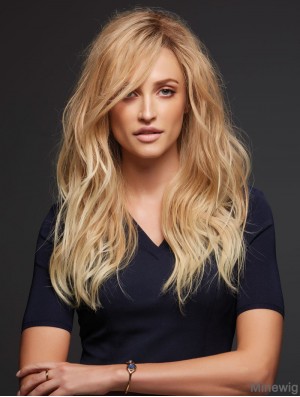 Remy Human 100% Hand Tied Blonde Wavy Human Hair Monofilament Topper