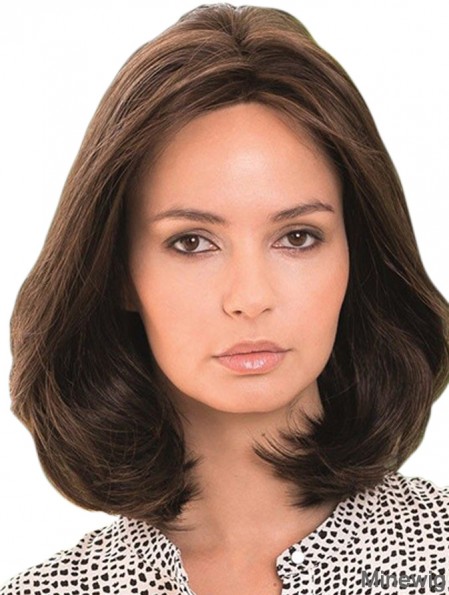 Human Hair Wig Brown With Lace Front Shoulder Length Brown Color