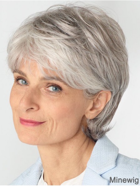 Ladies Grey Wigs With Lace Front Remy Human Straight Style