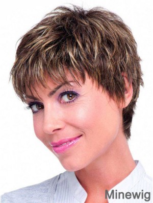 Human Hair Monofilament Topper Brown Color Straight Style Boycuts