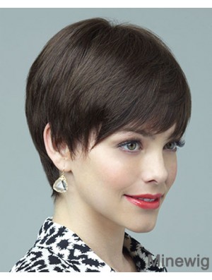 Human Wig 100% Hand Tied Layered Cut Short Length Brown Color