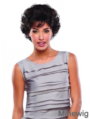 Short Curly Human Hair Lace Wigs Brown Color Classic Cut