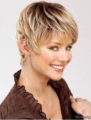 Human Hair Blonde Wig 100% Hand Tied Short Length Straight Style