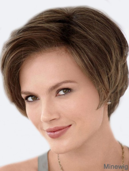 Human Hair Wigs Affordable Lace Front Wigs Monofilament Straight Style Brown Color Short Length Wigs