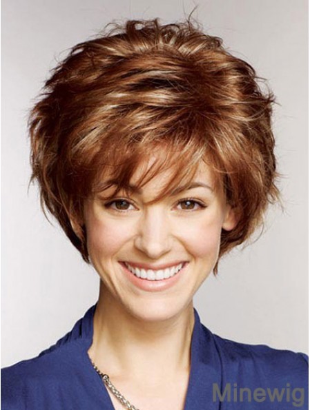 Remy Human Layered Straight Short Auburn Petite Wigs Monofilament