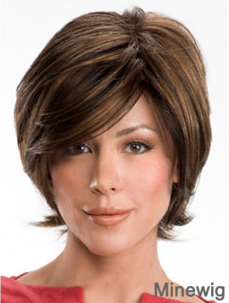 Dark Brown Layerd Cut Ladies Synthetic Wigs With Capless Wavy Style