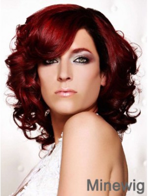 Curly With Bangs Shoulder Length Red Ideal Lace Front Wigs