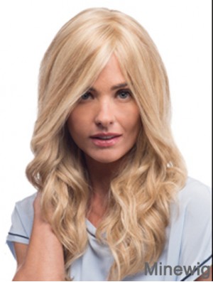 Human Hair Mono Wigs With Remy Blonde Color Wavy Style With Bangs