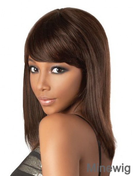 Perfect 18 inch Brown Shoulder Length With Bangs Straight Lace Wigs