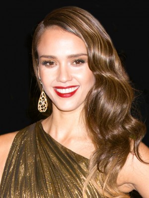 Remy Human Long Lace Front Brown Wavy Jessica Alba Celebrity Wigs
