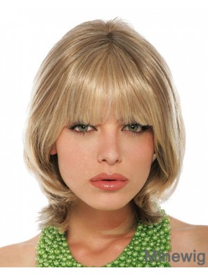 With Bangs Chin Length Blonde Straight Stylish Petite Wigs