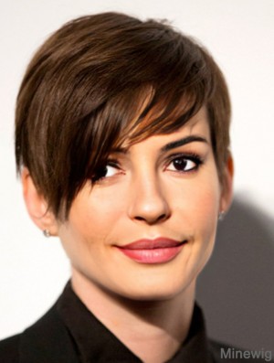 Brown Cropped Straight Boycuts Lace Front 6 inch Anne Hathaway Wigs