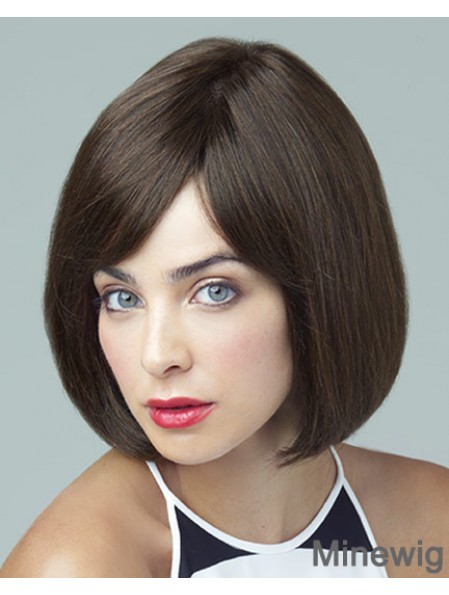 Remy Human Brown Straight Bobs 10 inch Large Cap Monofilament Wigs