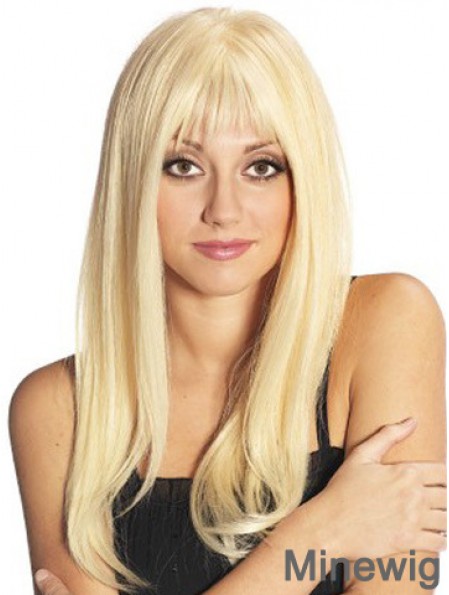 Blonde Long Fabulous Straight With Bangs Lace Wigs