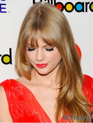 100% Hand-tied With Bangs Straight Long Blonde Soft Taylor Swift Wigs