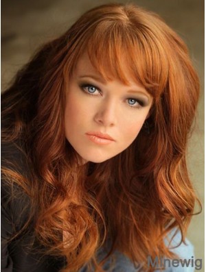 With Bangs Long Copper Wavy 18 inch Affordable Human Hair Wigs