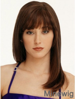 Straight With Bangs 100% Hand-tied Fabulous 16 inch Auburn Long Wigs