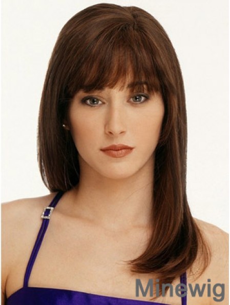 Straight With Bangs 100% Hand-tied Fabulous 16 inch Auburn Long Wigs