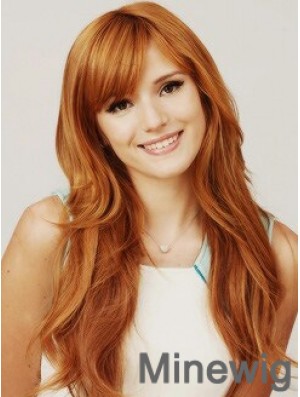 With Bangs Long Copper Wavy 22 inch Hairstyles Human Hair Bella Thorne Wigs